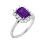 Sapphire Row Natural Gemstone Halo Ring - Amethyst, Platinum, Emerald 8 × 6 mm · lab-grown diamond halo