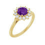 Sapphire Row Natural Gemstone Halo Ring - Amethyst, 10K Yellow Gold, Round 6 mm · lab-grown diamond halo