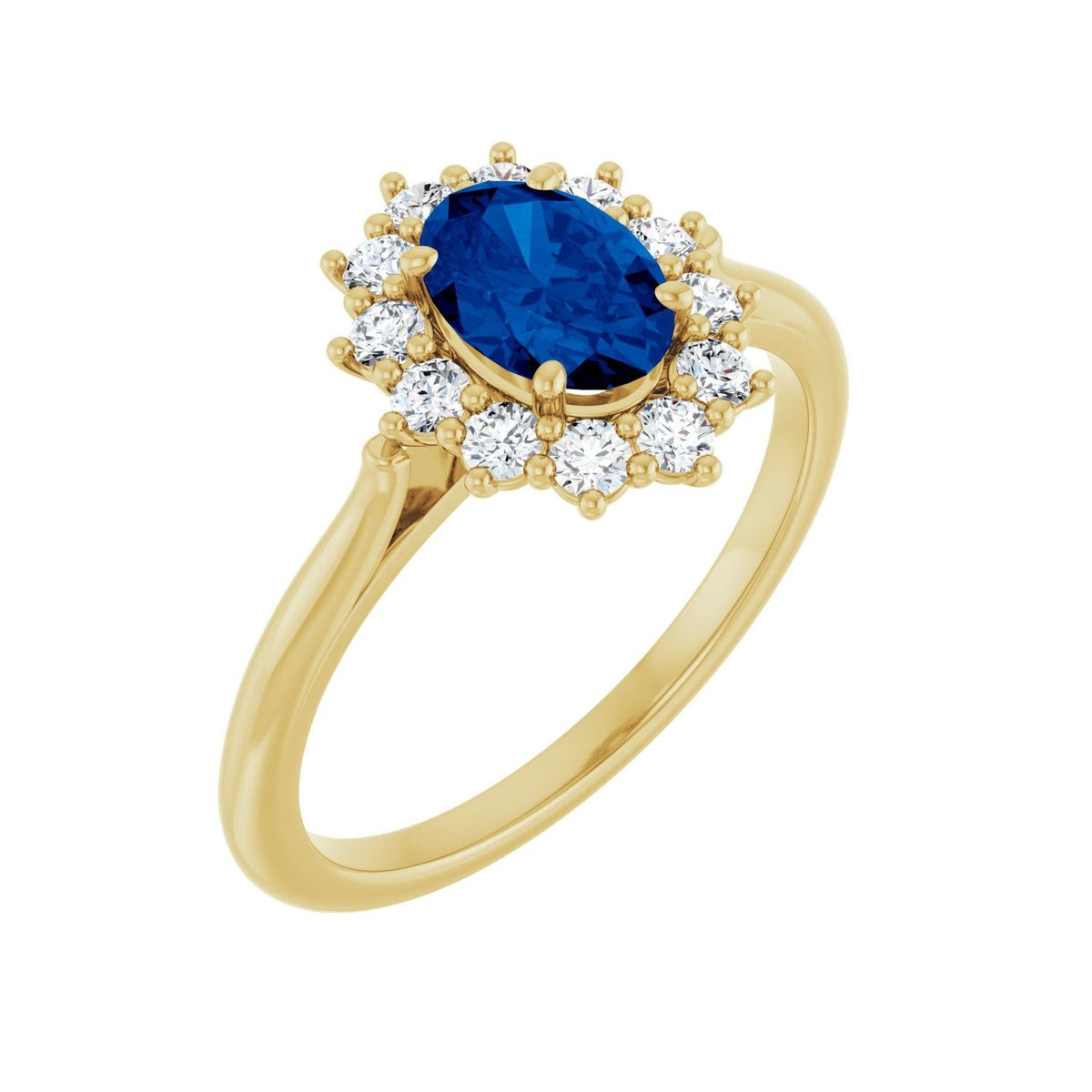 Sapphire Row Lab-Grown Gemstone Halo Ring - Blue Sapphire, 10K Yellow Gold, Oval 7 × 5 mm · lab-grown diamond halo