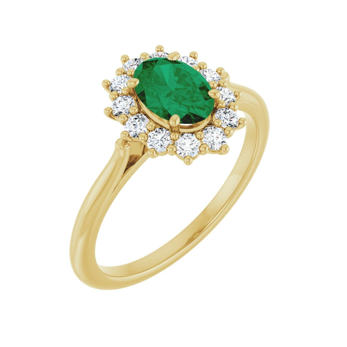 Sapphire Row Lab-Grown Gemstone Halo Ring - Emerald, 10K Yellow Gold, Oval 7 × 5 mm · lab-grown diamond halo