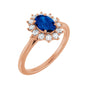Sapphire Row Lab-Grown Gemstone Halo Ring - Blue Sapphire, 14K Rose Gold, Oval 7 × 5 mm · lab-grown diamond halo