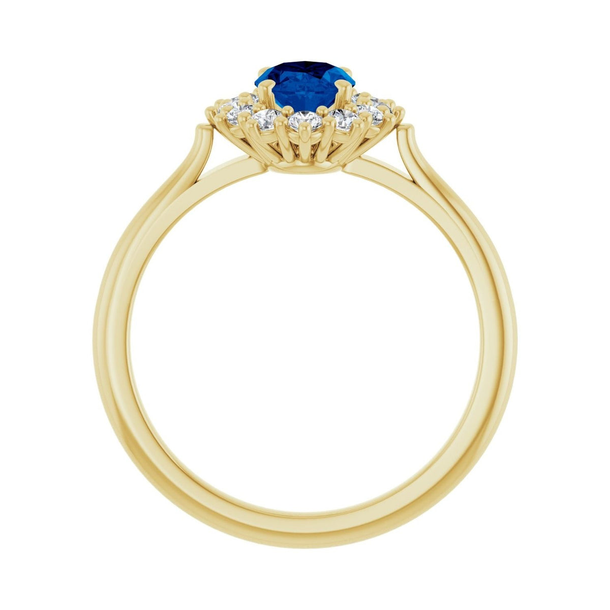 Sapphire Row Lab-Grown Gemstone Halo Ring - Blue Sapphire, 10K Yellow Gold, Oval 7 × 5 mm · lab-grown diamond halo (view 2)