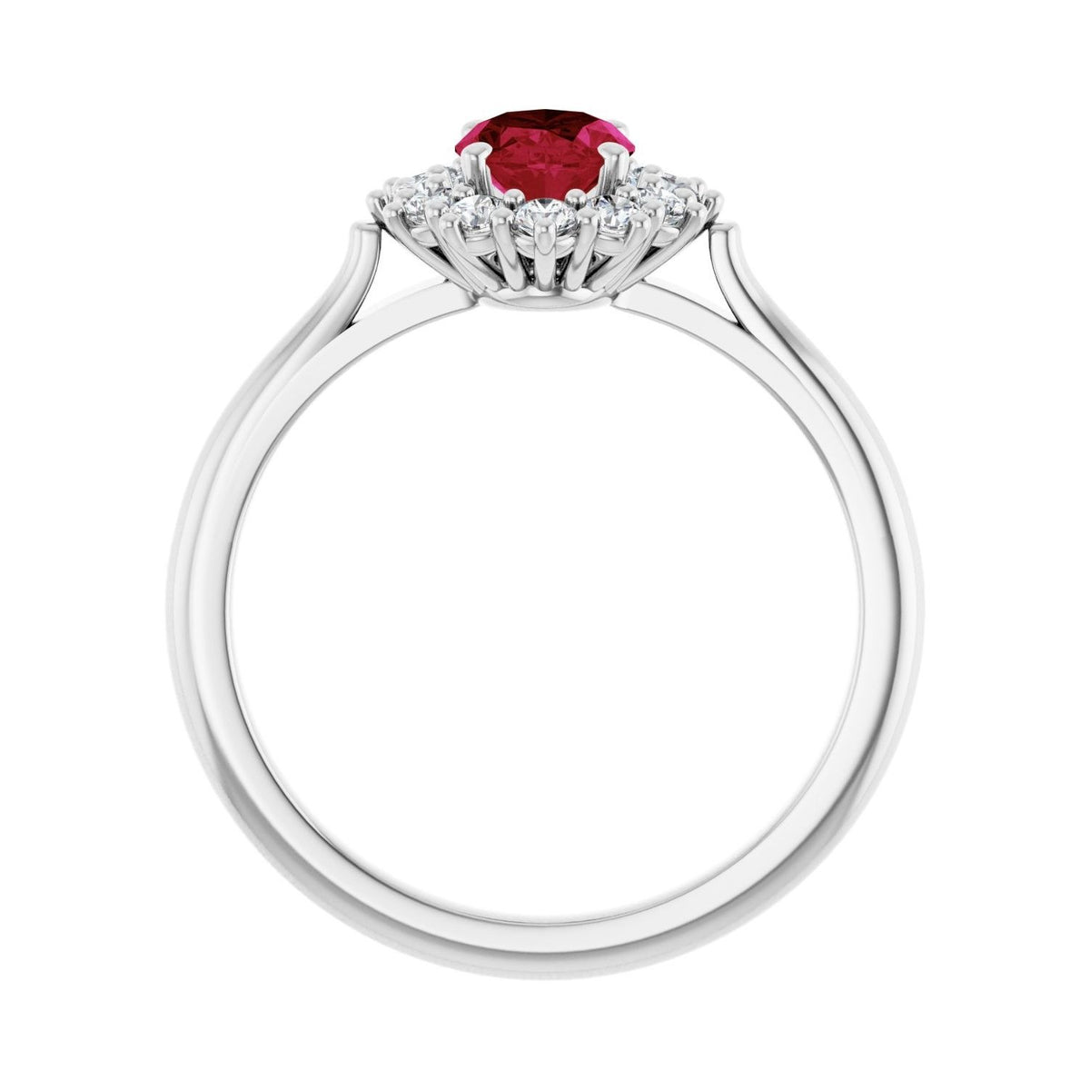 Sapphire Row Lab-Grown Gemstone Halo Ring - Ruby, 10K White Gold, Oval 7 × 5 mm · lab-grown diamond halo (view 2)