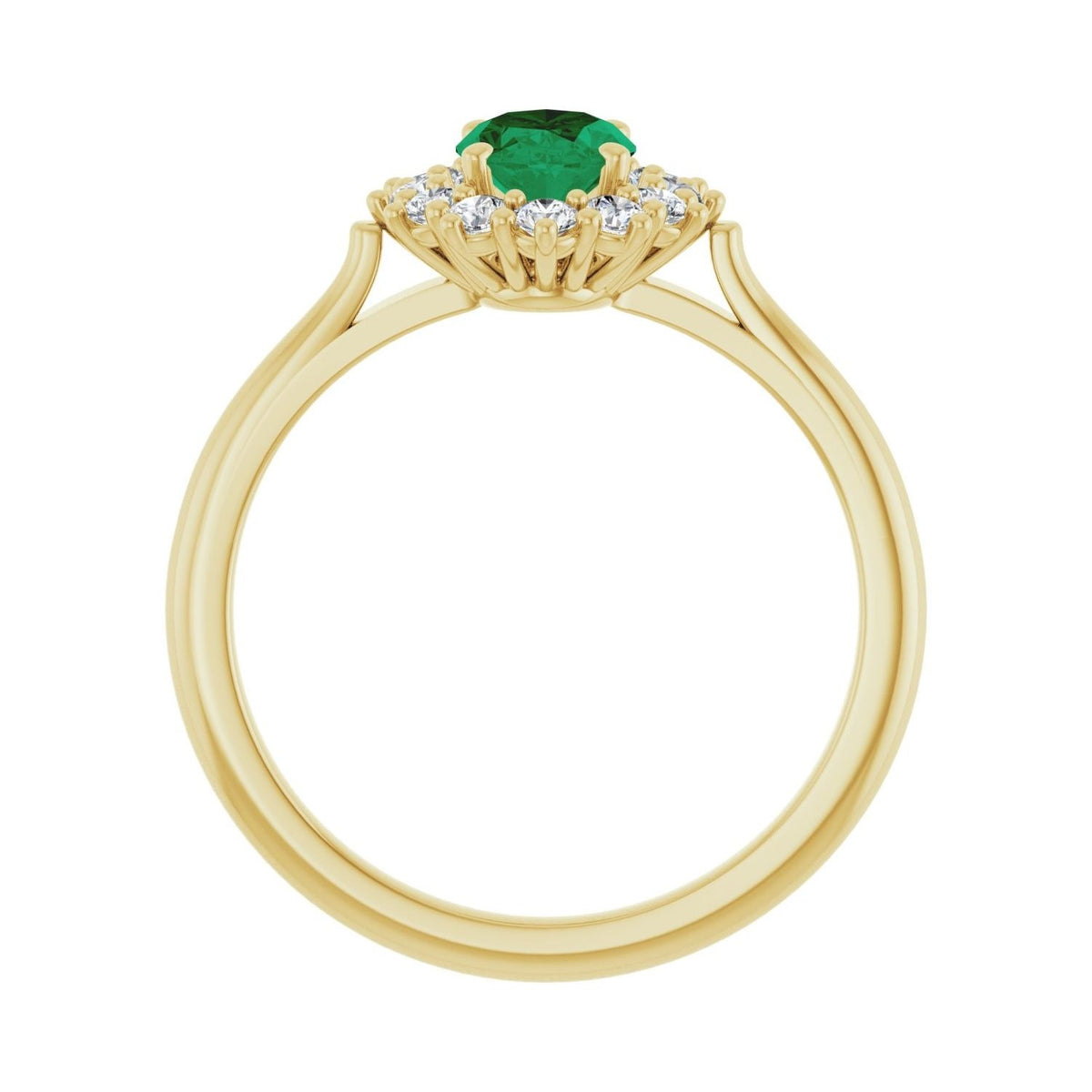 Sapphire Row Lab-Grown Gemstone Halo Ring - Emerald, 14K Yellow Gold, Oval 7 × 5 mm · lab-grown diamond halo (view 2)