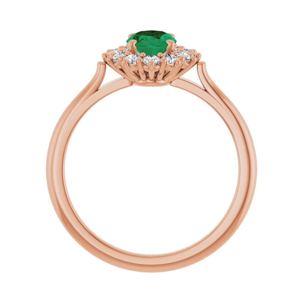 Sapphire Row Lab-Grown Gemstone Halo Ring - Emerald, 14K Rose Gold, Oval 7 × 5 mm · lab-grown diamond halo (view 2)