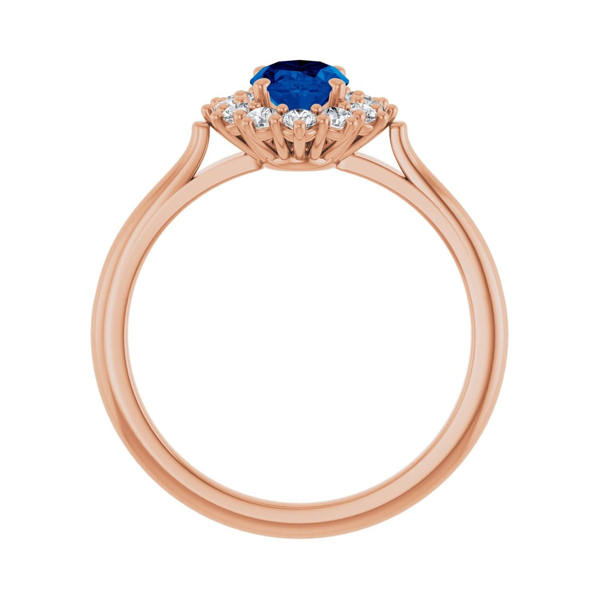 Sapphire Row Lab-Grown Gemstone Halo Ring - Blue Sapphire, 14K Rose Gold, Oval 7 × 5 mm · lab-grown diamond halo (view 2)
