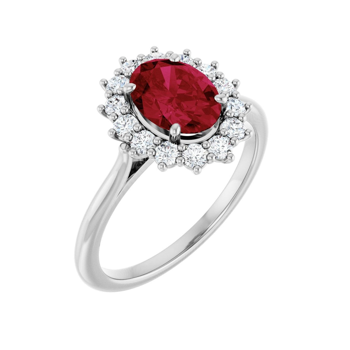 Sapphire Row Lab-Grown Gemstone Halo Ring - Ruby, 10K White Gold, Oval 8 × 6 mm · lab-grown diamond halo