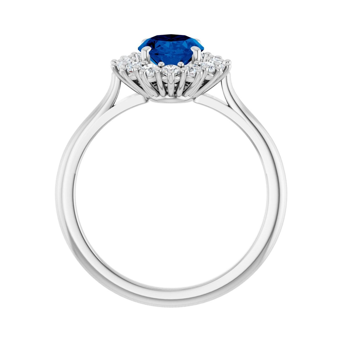 Sapphire Row Lab-Grown Gemstone Halo Ring - Blue Sapphire, 14K White Gold, Oval 8 × 6 mm · lab-grown diamond halo (view 2)