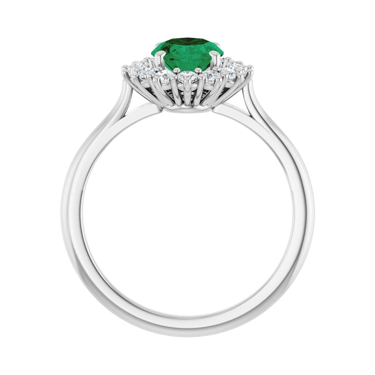 Sapphire Row Lab-Grown Gemstone Halo Ring - Emerald, 14K White Gold, Oval 8 × 6 mm · lab-grown diamond halo (view 2)