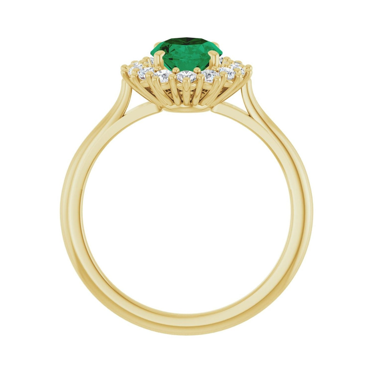 Sapphire Row Lab-Grown Gemstone Halo Ring - Emerald, 10K Yellow Gold, Oval 8 × 6 mm · lab-grown diamond halo (view 2)