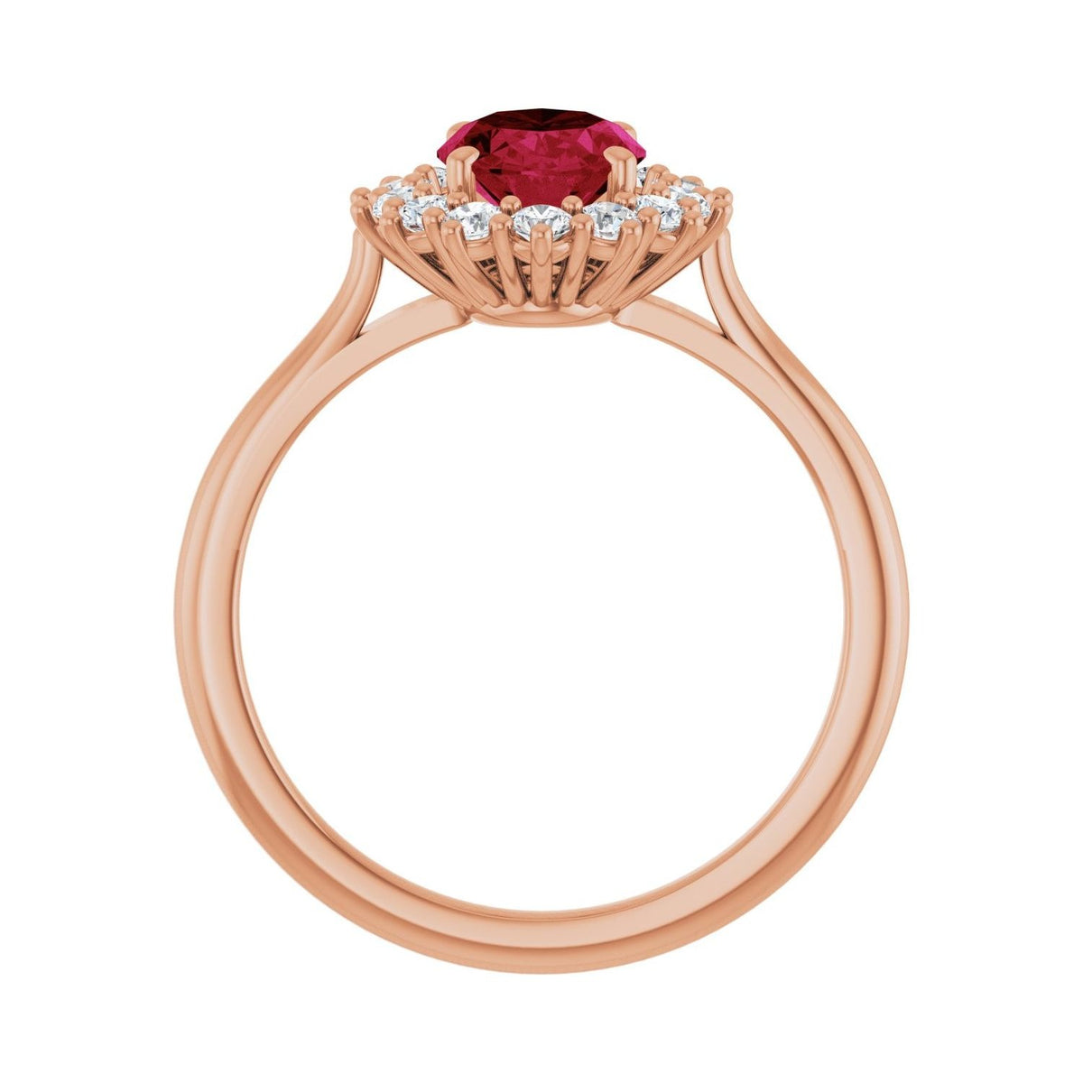 Sapphire Row Lab-Grown Gemstone Halo Ring - Ruby, 14K Rose Gold, Oval 8 × 6 mm · lab-grown diamond halo (view 2)