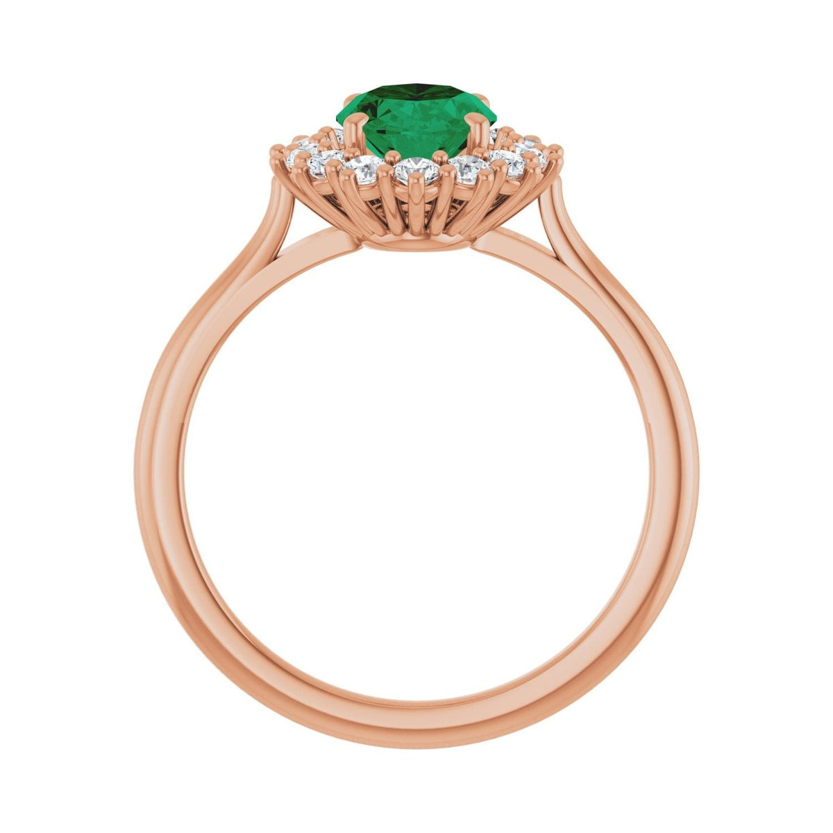 Sapphire Row Lab-Grown Gemstone Halo Ring - Emerald, 14K Rose Gold, Oval 8 × 6 mm · lab-grown diamond halo (view 2)