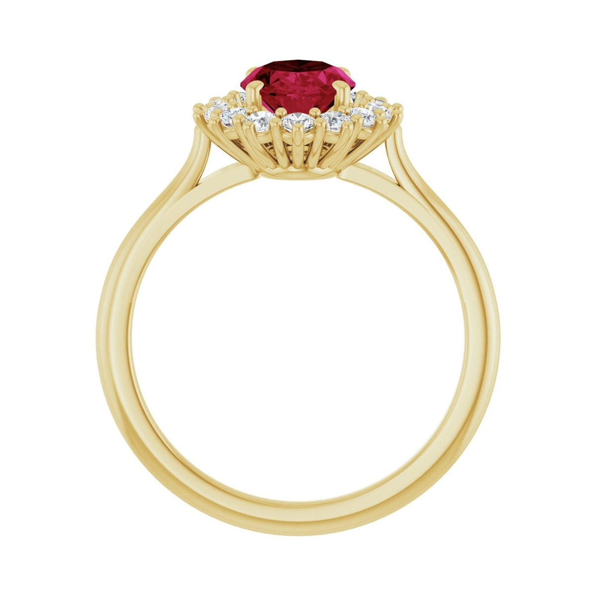 Sapphire Row Lab-Grown Gemstone Halo Ring - Ruby, 14K Yellow Gold, Oval 8 × 6 mm · lab-grown diamond halo (view 2)