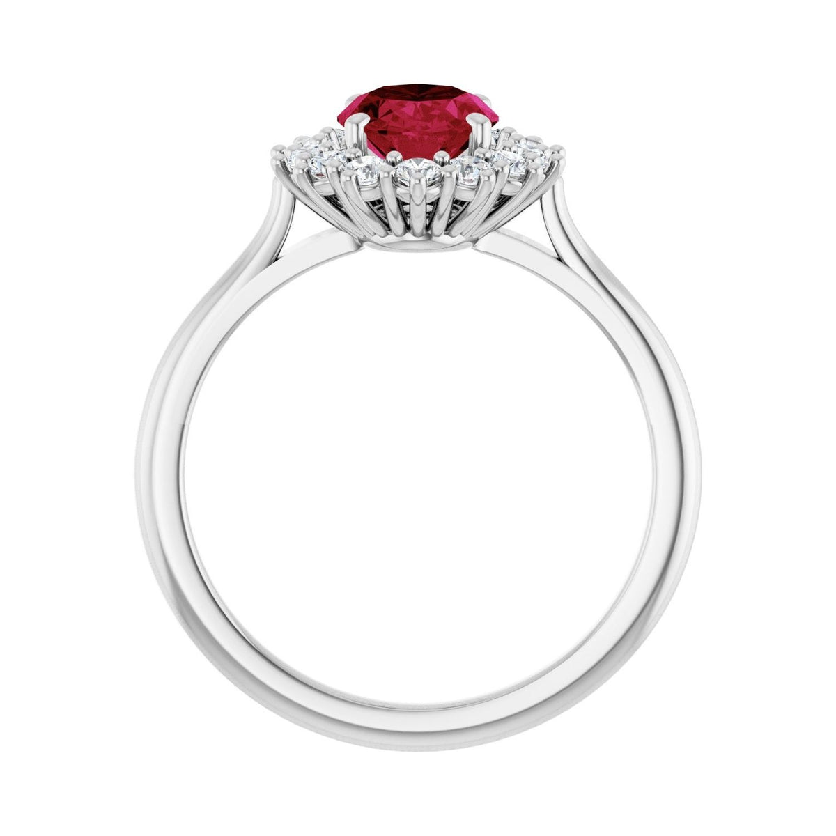 Sapphire Row Lab-Grown Gemstone Halo Ring - Ruby, 10K White Gold, Oval 8 × 6 mm · lab-grown diamond halo (view 2)
