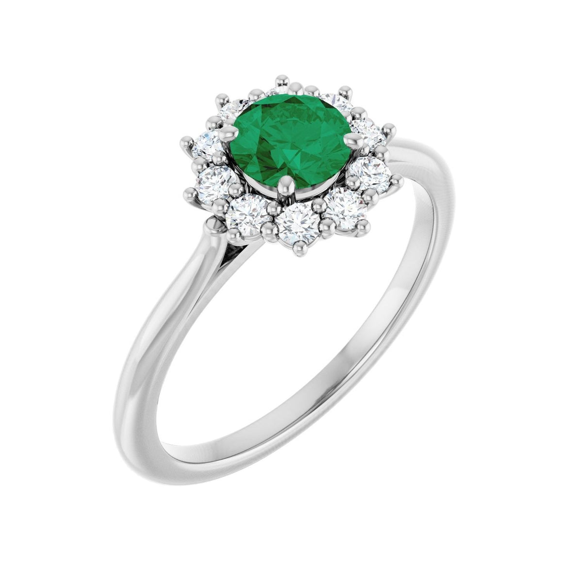 Sapphire Row Lab-Grown Gemstone Halo Ring - Emerald, 14K White Gold, Round 5.2 mm · lab-grown diamond halo
