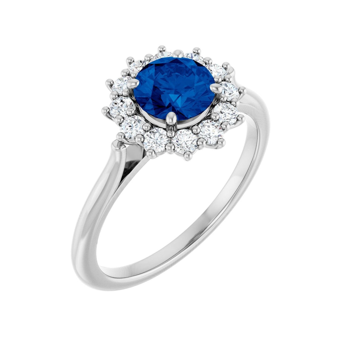 Sapphire Row Lab-Grown Gemstone Halo Ring - Blue Sapphire, Platinum, Round 6 mm · lab-grown diamond halo