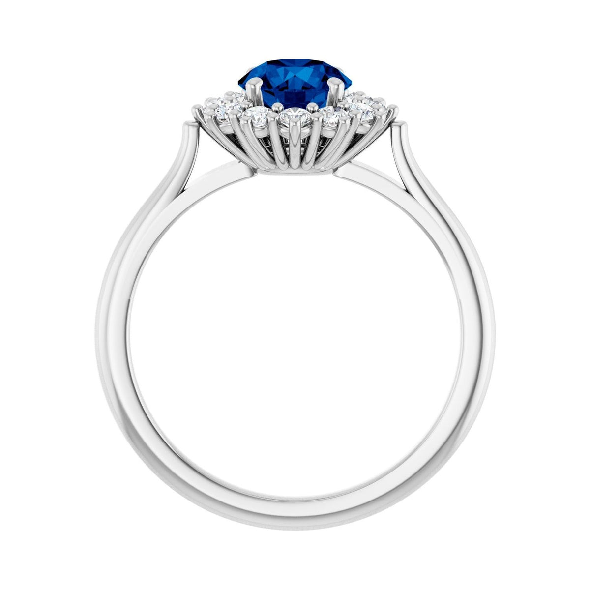 Sapphire Row Lab-Grown Gemstone Halo Ring - Blue Sapphire, Platinum, Round 6 mm · lab-grown diamond halo (view 2)