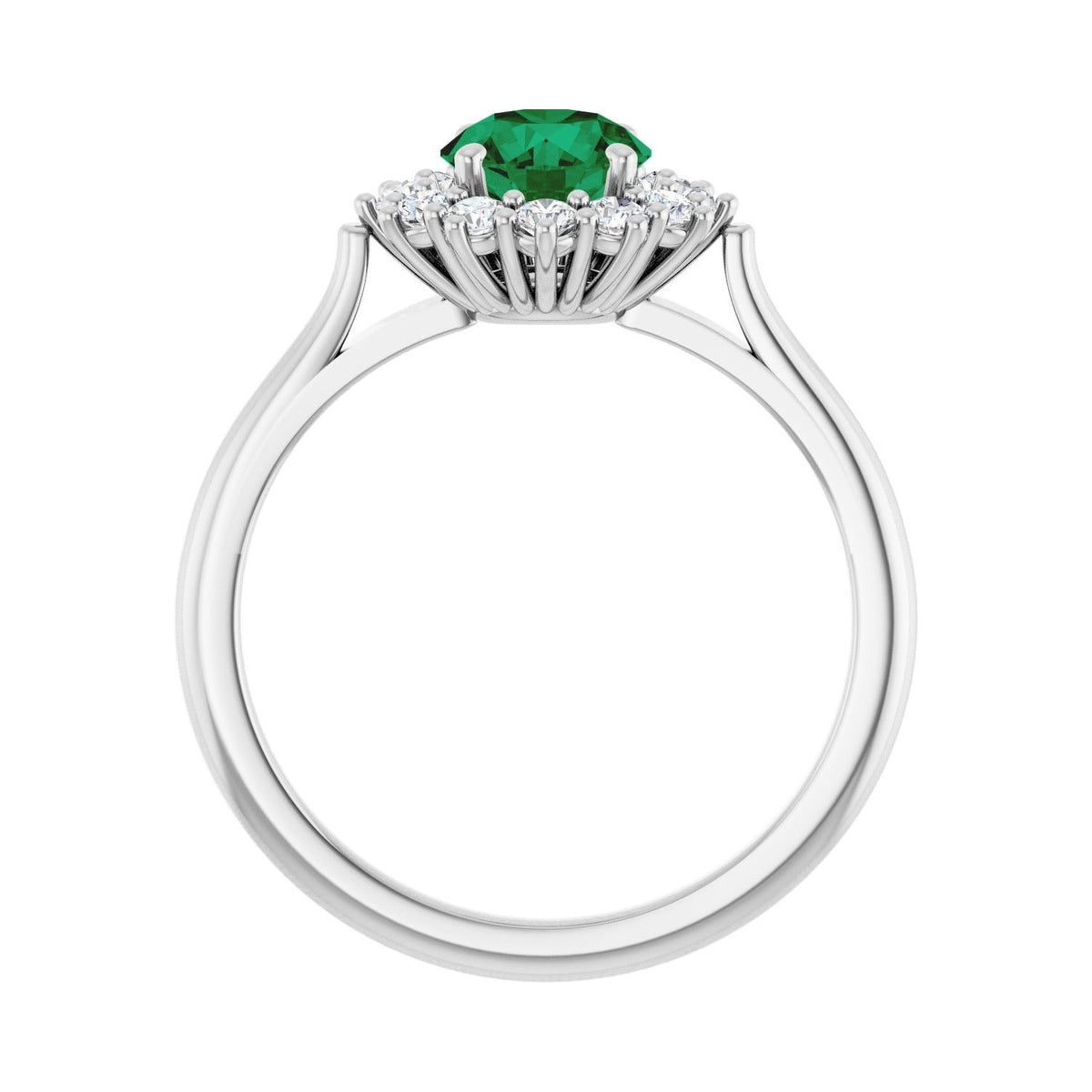 Sapphire Row Lab-Grown Gemstone Halo Ring - Emerald, Platinum, Round 6 mm · lab-grown diamond halo (view 2)