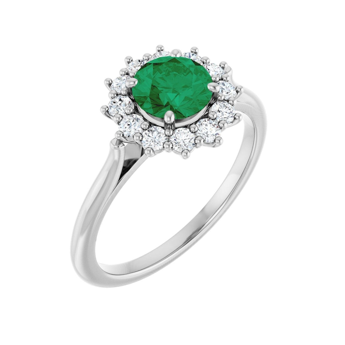 Sapphire Row Lab-Grown Gemstone Halo Ring - Emerald, 14K White Gold, Round 6 mm · lab-grown diamond halo