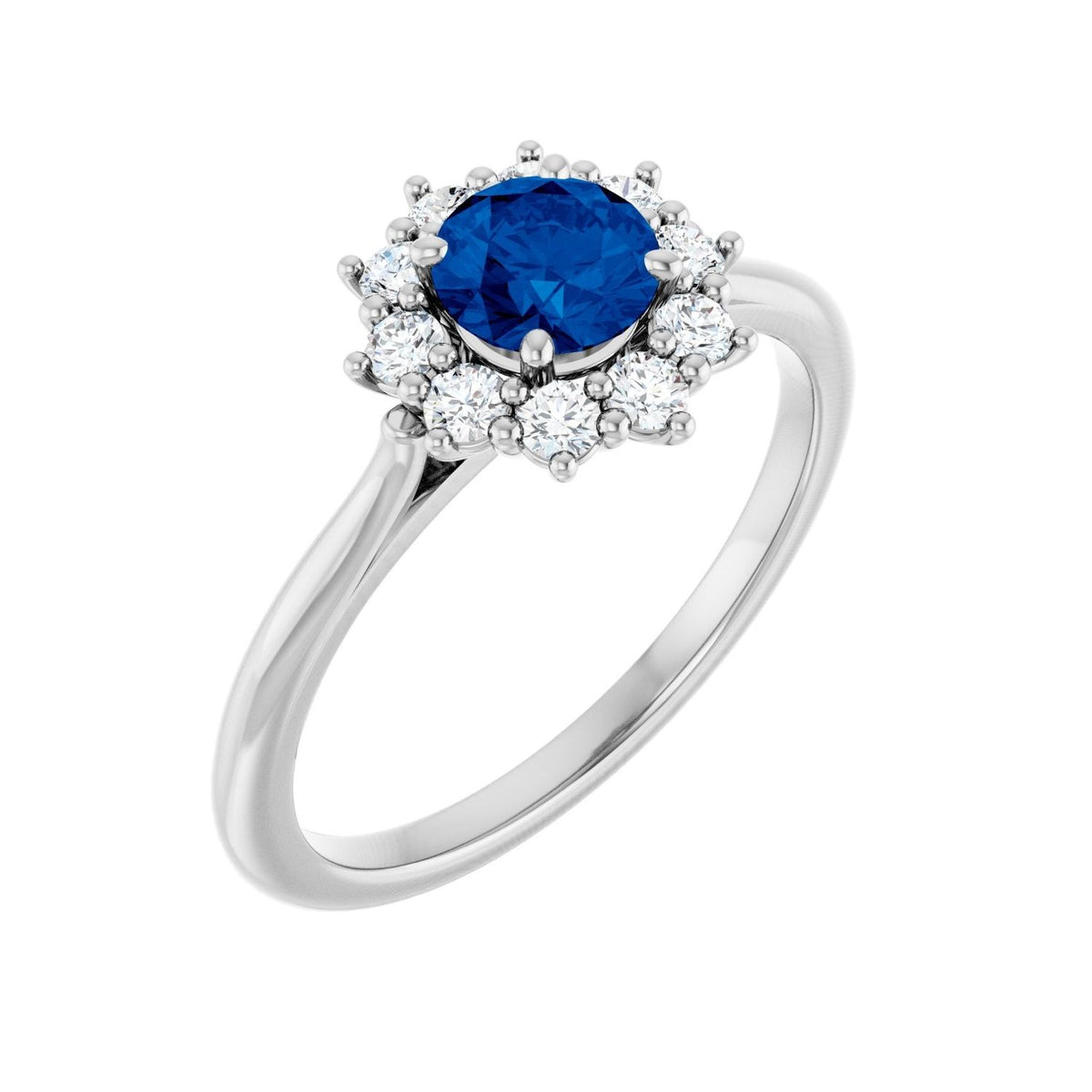 Sapphire Row Lab-Grown Gemstone Halo Ring - Blue Sapphire, Platinum, Round 5.2 mm · lab-grown diamond halo