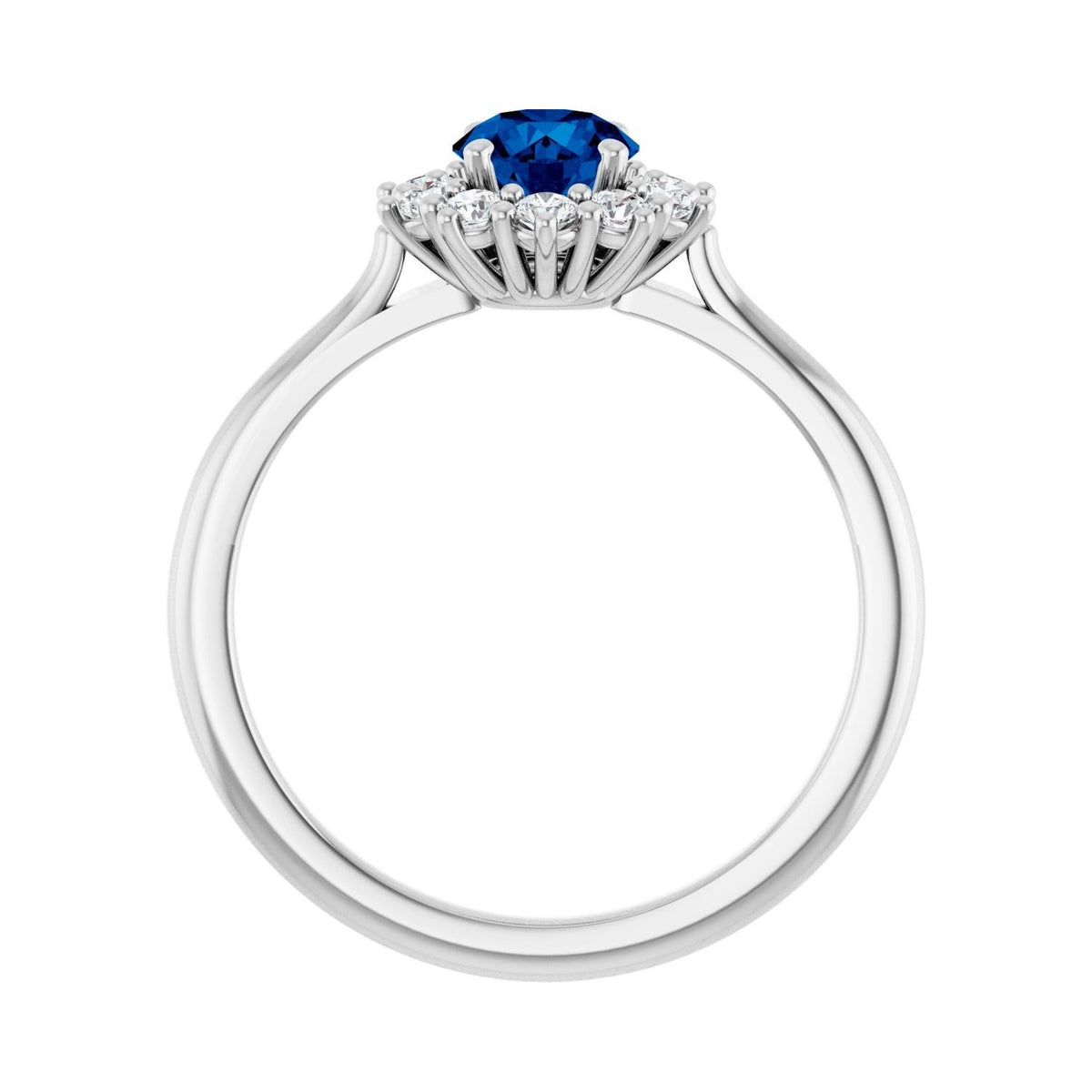 Sapphire Row Lab-Grown Gemstone Halo Ring - Blue Sapphire, Platinum, Round 5.2 mm · lab-grown diamond halo (view 2)