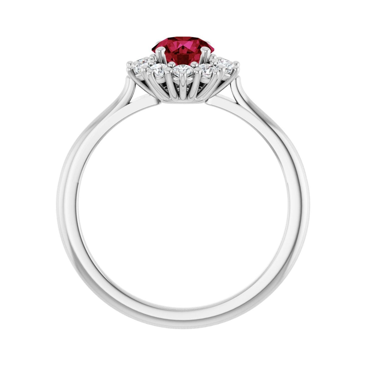 Sapphire Row Lab-Grown Gemstone Halo Ring - Ruby, Platinum, Round 5.2 mm · lab-grown diamond halo (view 2)