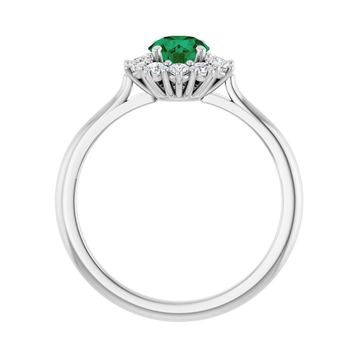 Sapphire Row Lab-Grown Gemstone Halo Ring - Emerald, Platinum, Round 5.2 mm · lab-grown diamond halo (view 2)