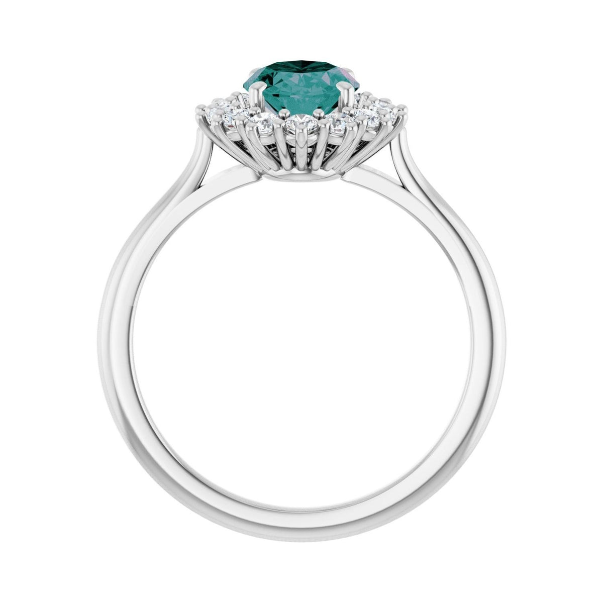 Sapphire Row Lab-Grown Gemstone Halo Ring - Alexandrite, Platinum, Oval 8 × 6 mm · natural diamond halo (view 2)