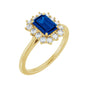 Sapphire Row Lab-Grown Gemstone Halo Ring - Blue Sapphire, 10K Yellow Gold, Emerald 7 × 5 mm · lab-grown diamond halo