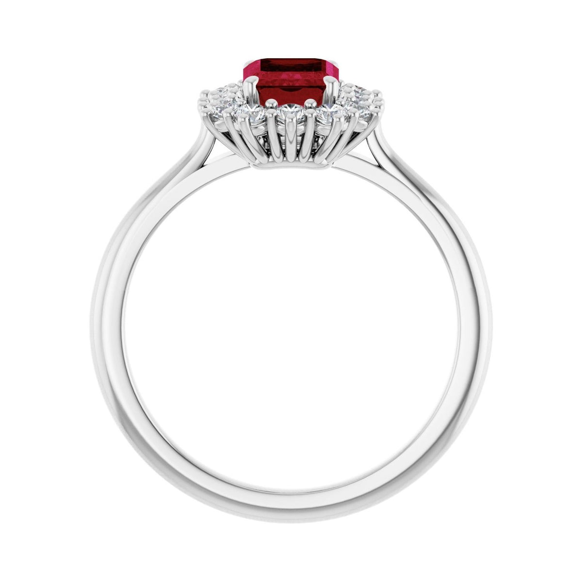Sapphire Row Lab-Grown Gemstone Halo Ring - Ruby, 14K White Gold, Emerald 7 × 5 mm · lab-grown diamond halo (view 2)