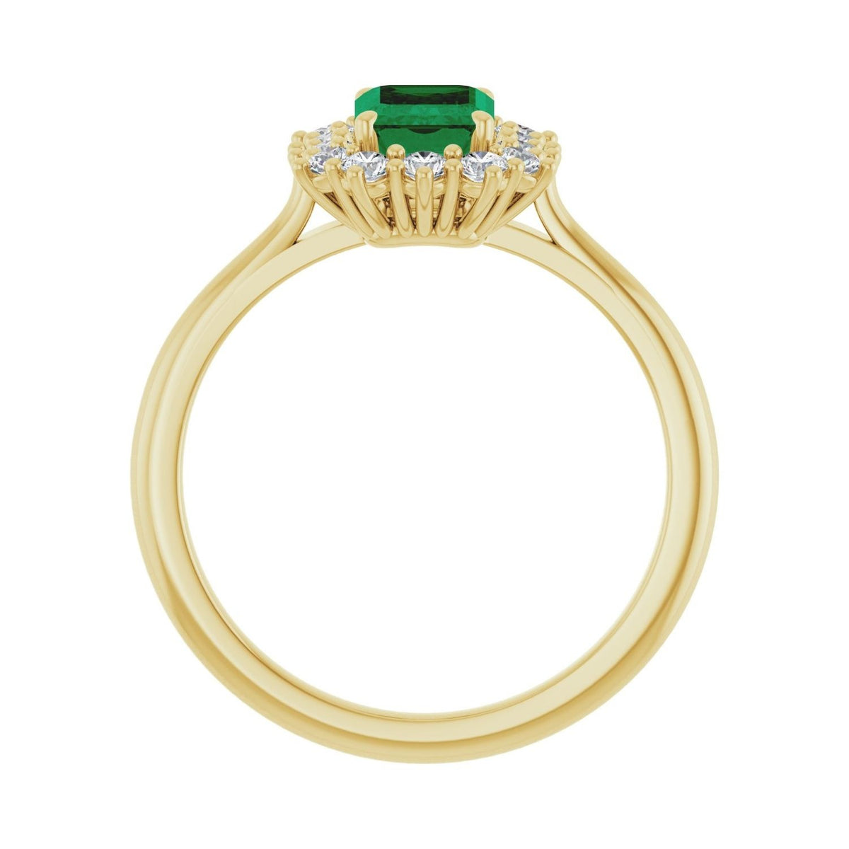 Sapphire Row Lab-Grown Gemstone Halo Ring - Emerald, 14K Yellow Gold, Emerald 7 × 5 mm · lab-grown diamond halo (view 2)