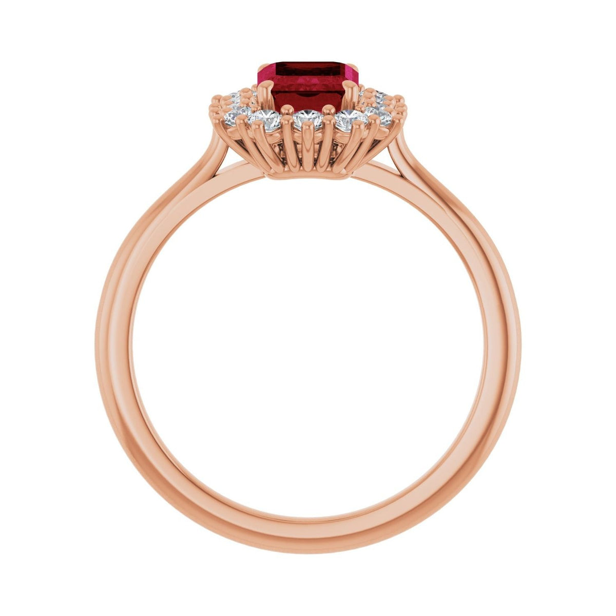 Sapphire Row Lab-Grown Gemstone Halo Ring - Ruby, 14K Rose Gold, Emerald 7 × 5 mm · lab-grown diamond halo (view 2)
