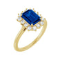 Sapphire Row Lab-Grown Gemstone Halo Ring - Blue Sapphire, 10K Yellow Gold, Emerald 8 × 6 mm · lab-grown diamond halo