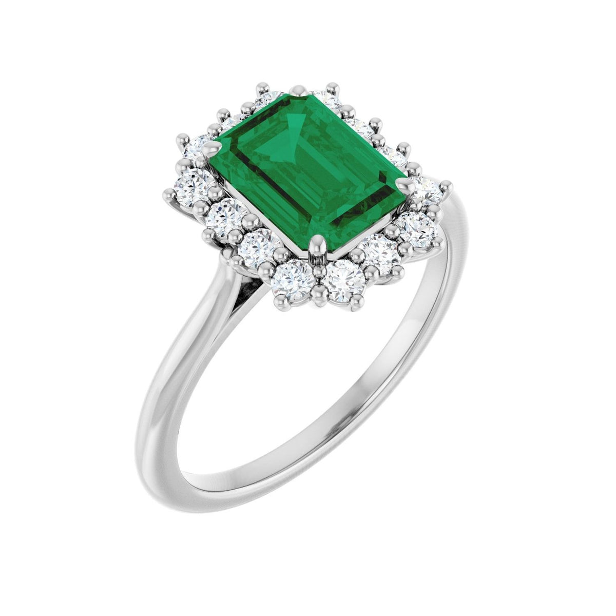 Sapphire Row Lab-Grown Gemstone Halo Ring - Emerald, 10K White Gold, Emerald 8 × 6 mm · lab-grown diamond halo