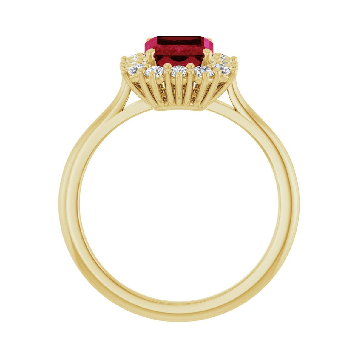 Sapphire Row Lab-Grown Gemstone Halo Ring - Ruby, 10K Yellow Gold, Emerald 8 × 6 mm · lab-grown diamond halo (view 2)