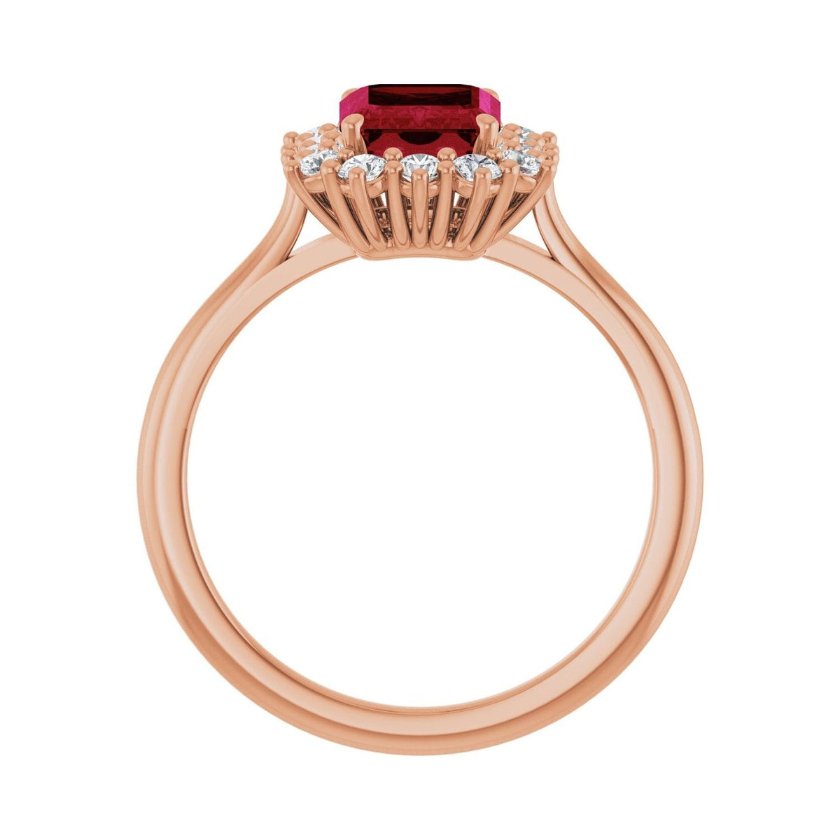 Sapphire Row Lab-Grown Gemstone Halo Ring - Ruby, 14K Rose Gold, Emerald 8 × 6 mm · lab-grown diamond halo (view 2)