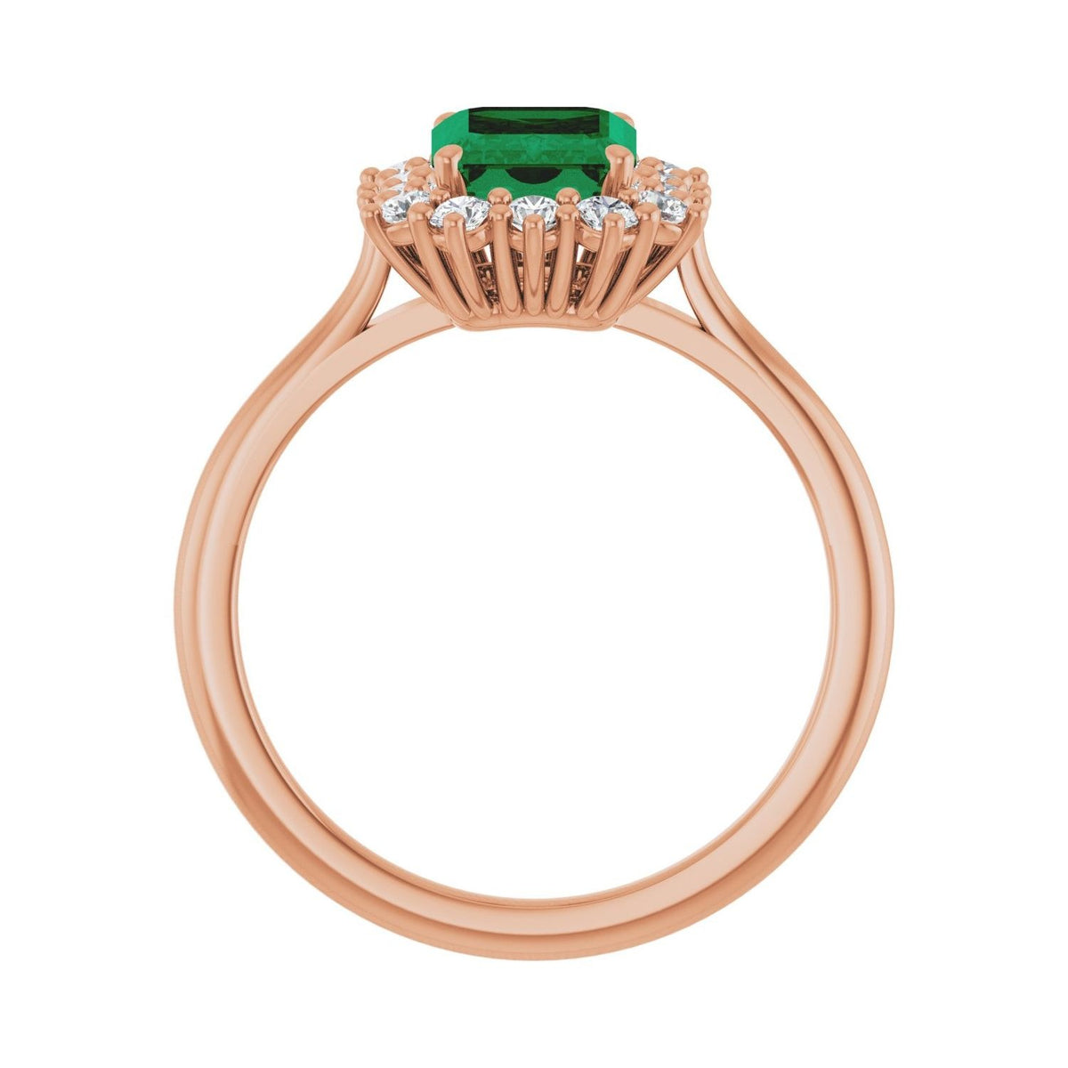 Sapphire Row Lab-Grown Gemstone Halo Ring - Emerald, 14K Rose Gold, Emerald 8 × 6 mm · lab-grown diamond halo (view 2)