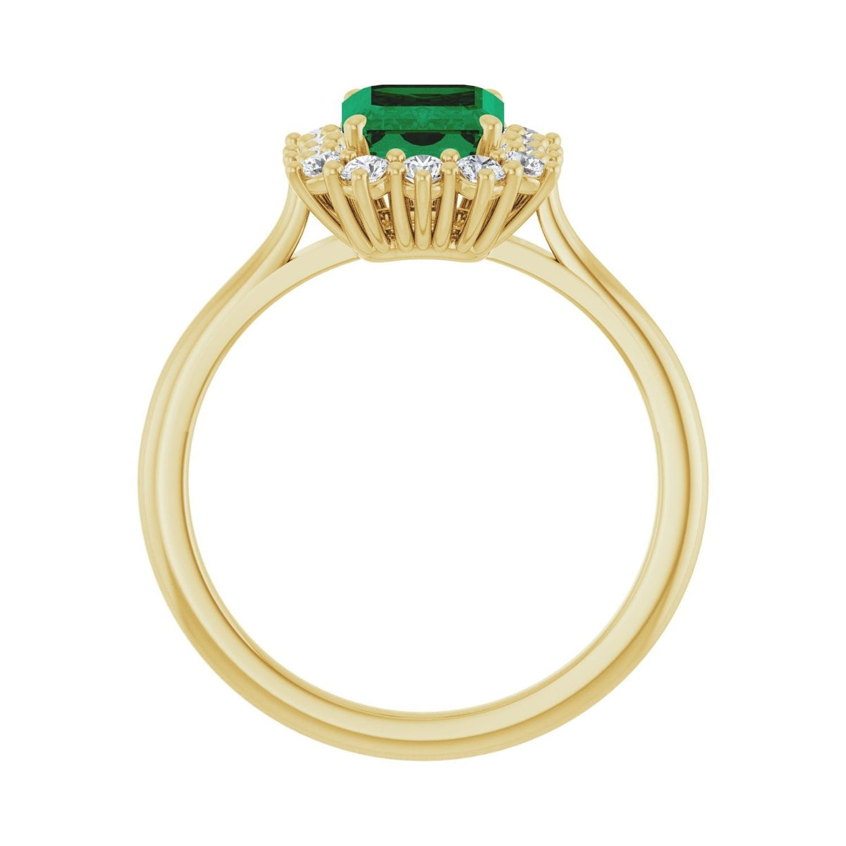 Sapphire Row Lab-Grown Gemstone Halo Ring - Emerald, 10K Yellow Gold, Emerald 8 × 6 mm · lab-grown diamond halo (view 2)