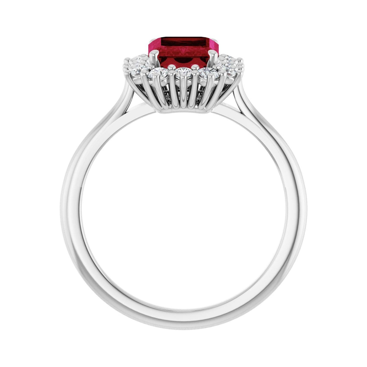 Sapphire Row Lab-Grown Gemstone Halo Ring - Ruby, 14K White Gold, Emerald 8 × 6 mm · lab-grown diamond halo (view 2)