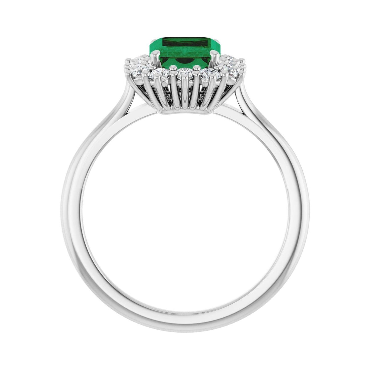 Sapphire Row Lab-Grown Gemstone Halo Ring - Emerald, 14K White Gold, Emerald 8 × 6 mm · lab-grown diamond halo (view 2)