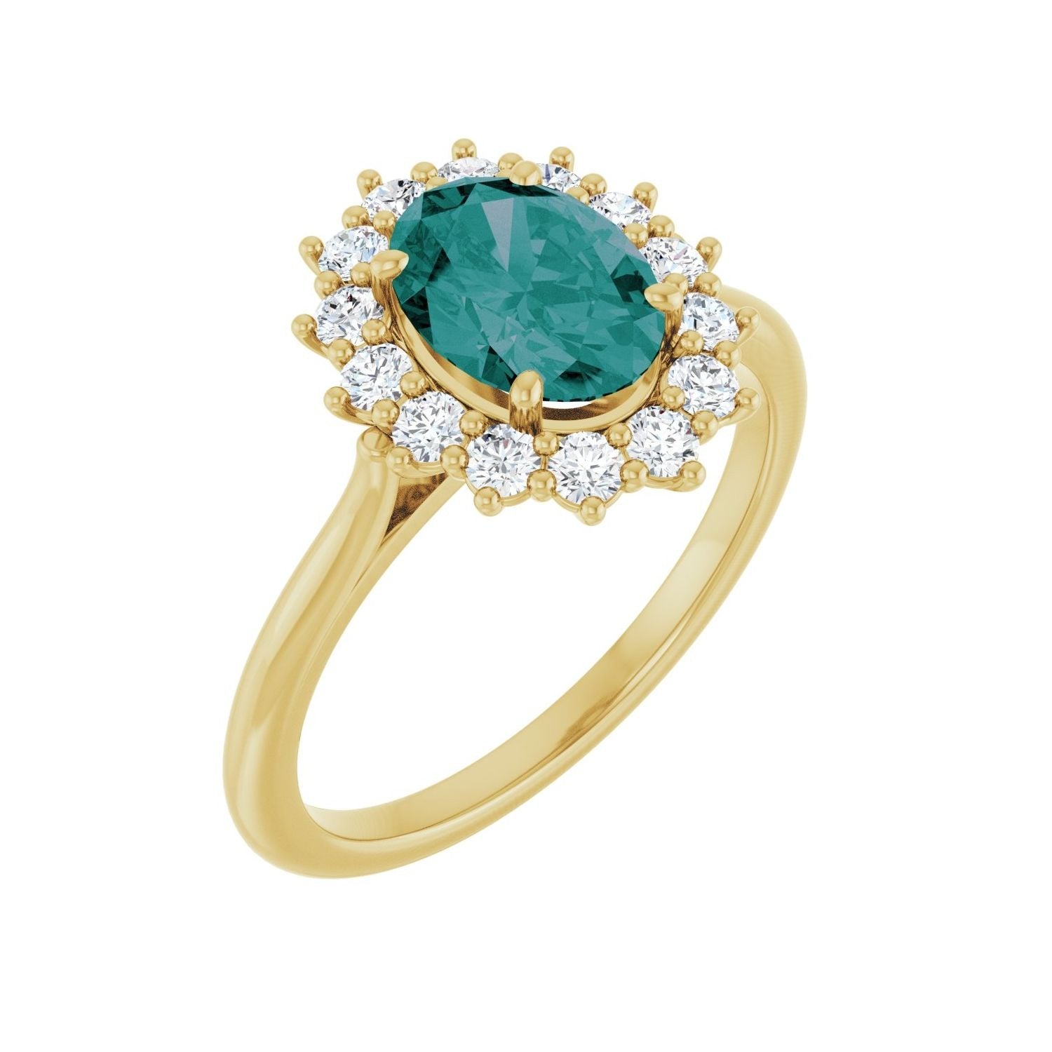 Sapphire Row Lab-Grown Gemstone Halo Ring - Alexandrite, 14K Yellow Gold, Oval 8 × 6 mm · natural diamond halo