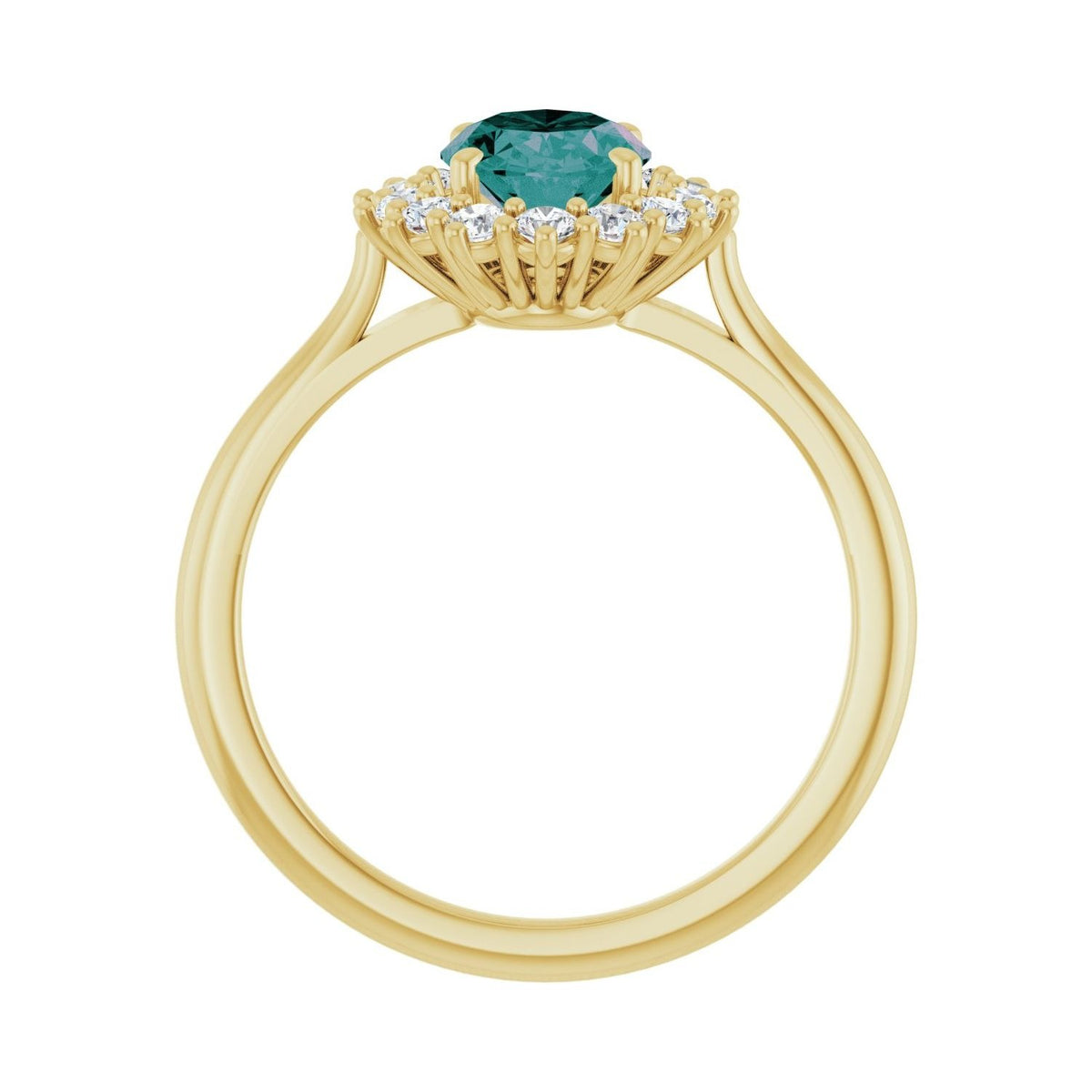 Sapphire Row Lab-Grown Gemstone Halo Ring - Alexandrite, 14K Yellow Gold, Oval 8 × 6 mm · natural diamond halo (view 2)