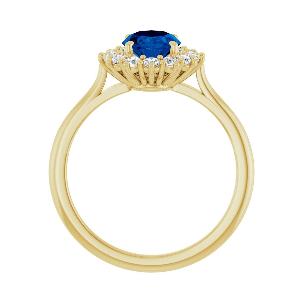 Sapphire Row Lab-Grown Gemstone Halo Ring - Blue Sapphire, 14K Yellow Gold, Oval 8 × 6 mm · natural diamond halo (view 2)