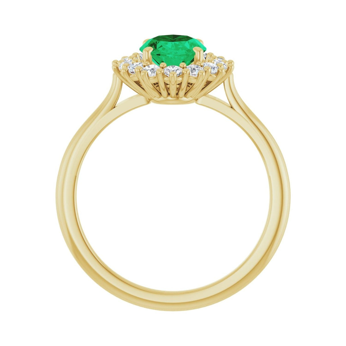 Sapphire Row Lab-Grown Gemstone Halo Ring - Emerald, 14K Yellow Gold, Oval 8 × 6 mm · natural diamond halo (view 2)