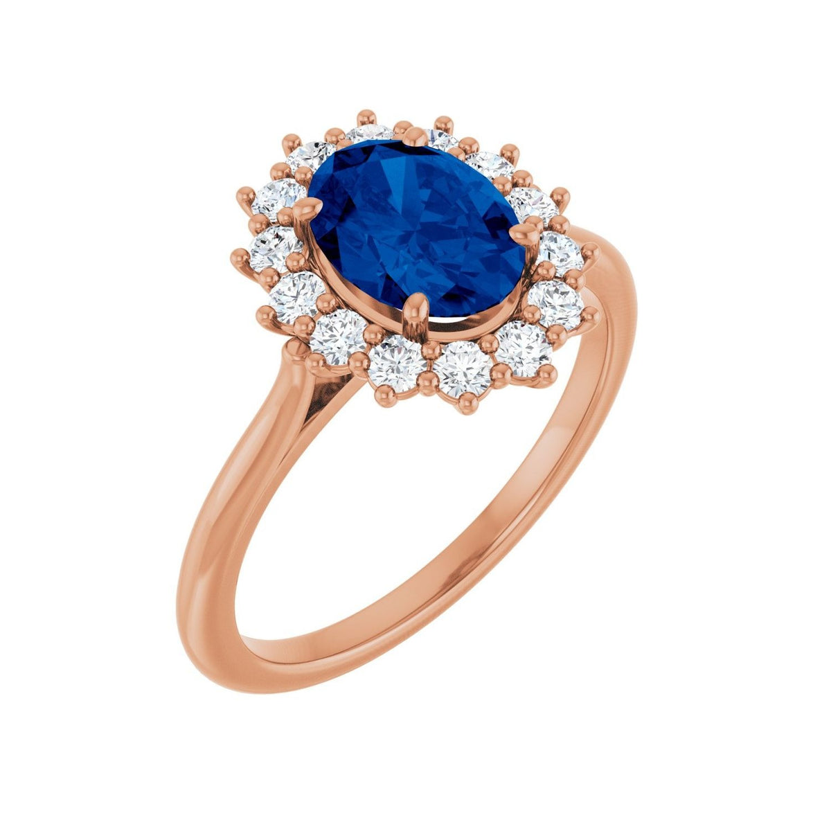 Sapphire Row Lab-Grown Gemstone Halo Ring - Blue Sapphire, 14K Rose Gold, Oval 8 × 6 mm · natural diamond halo