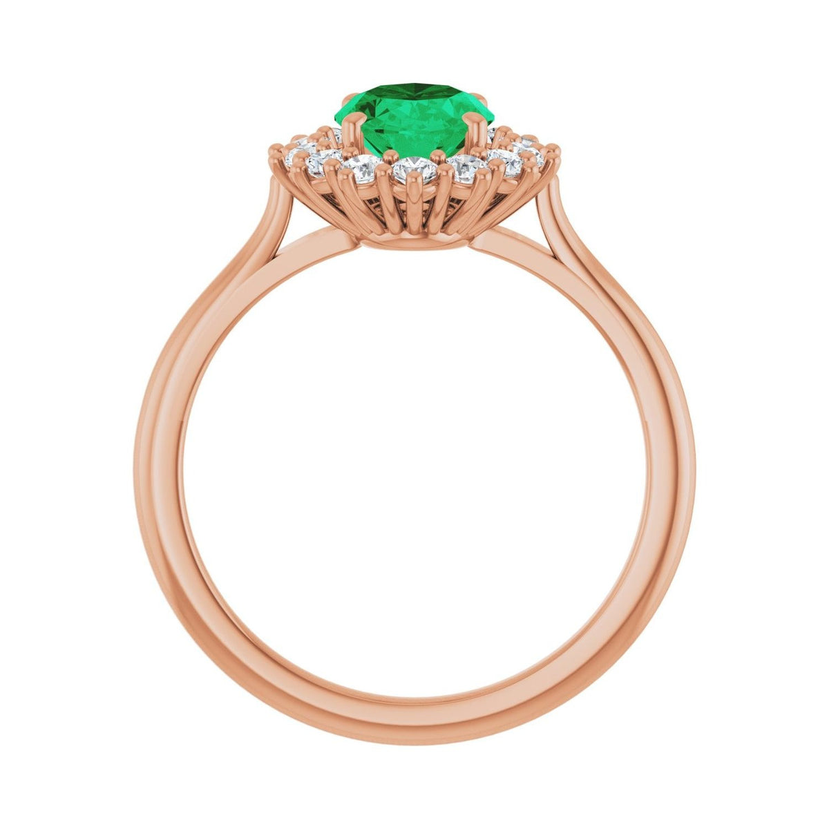 Sapphire Row Lab-Grown Gemstone Halo Ring - Emerald, 14K Rose Gold, Oval 8 × 6 mm · natural diamond halo (view 2)