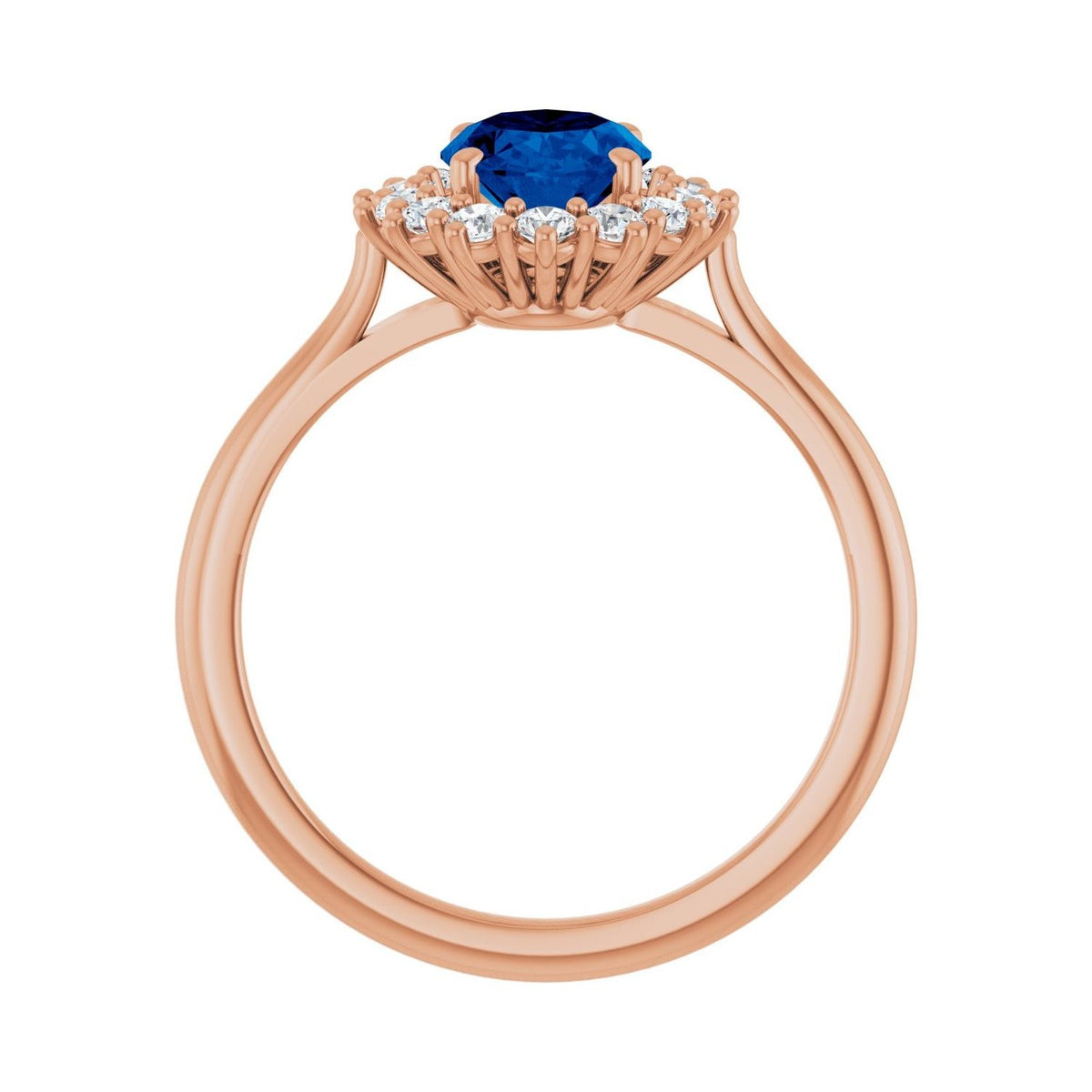 Sapphire Row Lab-Grown Gemstone Halo Ring - Blue Sapphire, 14K Rose Gold, Oval 8 × 6 mm · natural diamond halo (view 2)