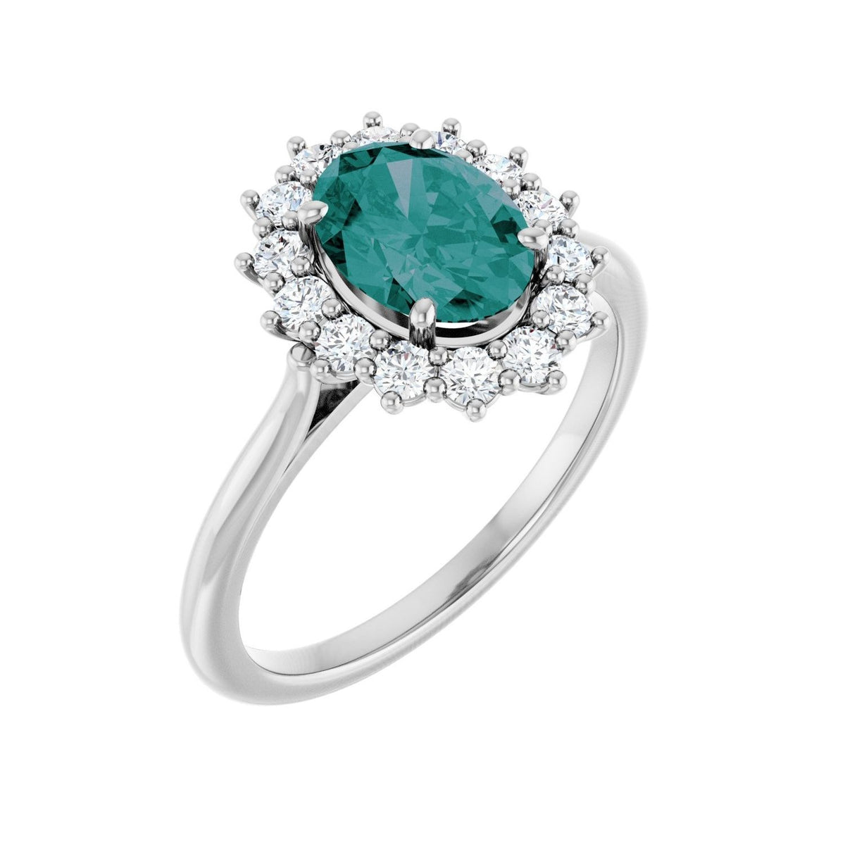 Sapphire Row Lab-Grown Gemstone Halo Ring - Alexandrite, 14K White Gold, Oval 8 × 6 mm · natural diamond halo
