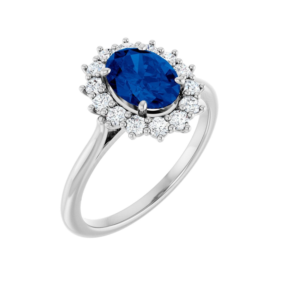 Sapphire Row Lab-Grown Gemstone Halo Ring - Blue Sapphire, 14K White Gold, Oval 8 × 6 mm · natural diamond halo