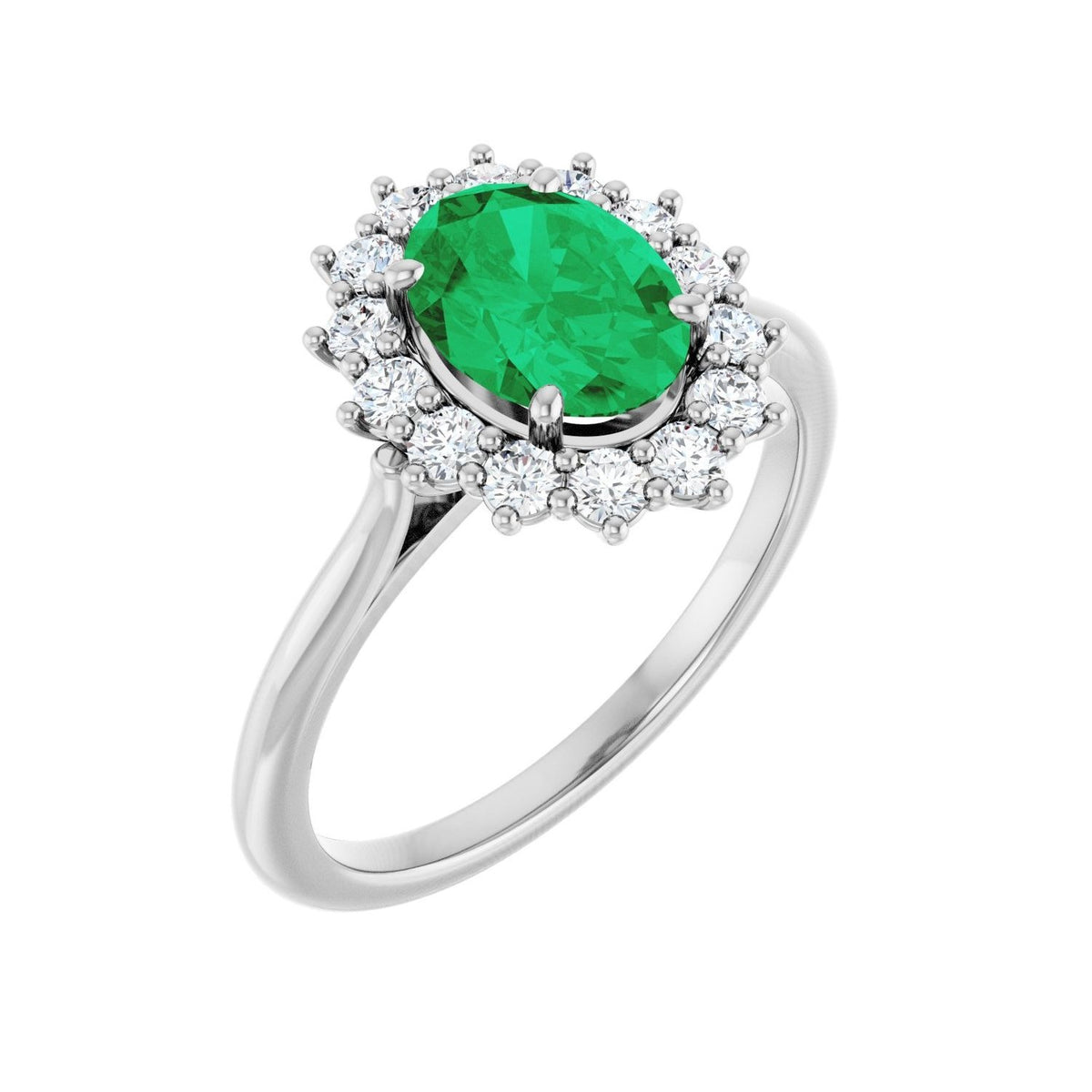Sapphire Row Lab-Grown Gemstone Halo Ring - Emerald, 14K White Gold, Oval 8 × 6 mm · natural diamond halo